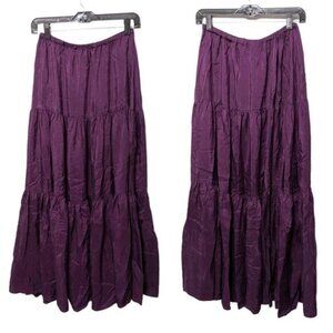 CP SHADES Purple Silk Tiered Maxi Skirt S